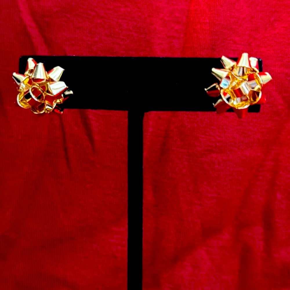 3 sets of Bow Earrings. Gold, Green and Red.  NWT (All 3)
